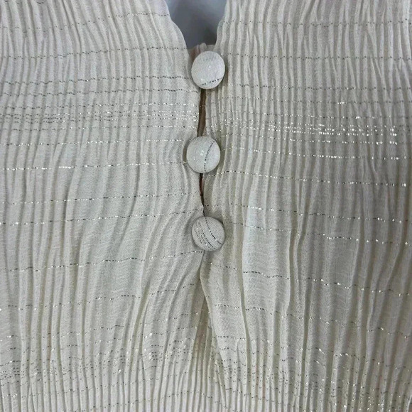 UMGEE Womens L Ruffle Metallic Champagne Blouse Crinkled Shimmer Mandarin Neck - Picture 8 of 16